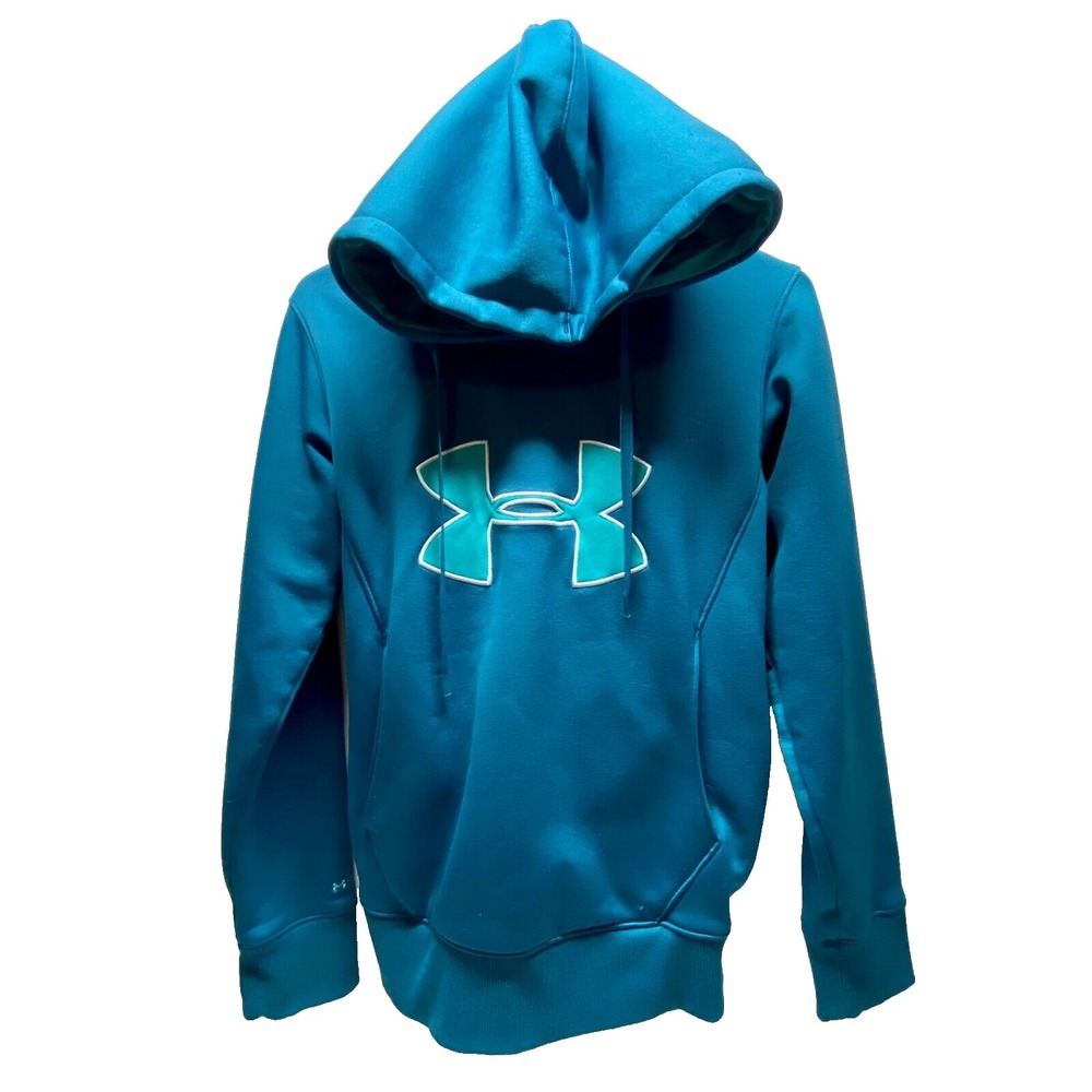 Under Armour Hooded Sweatshirt Women's XS Teal Blue Fitted Pullover Hoodie GUC